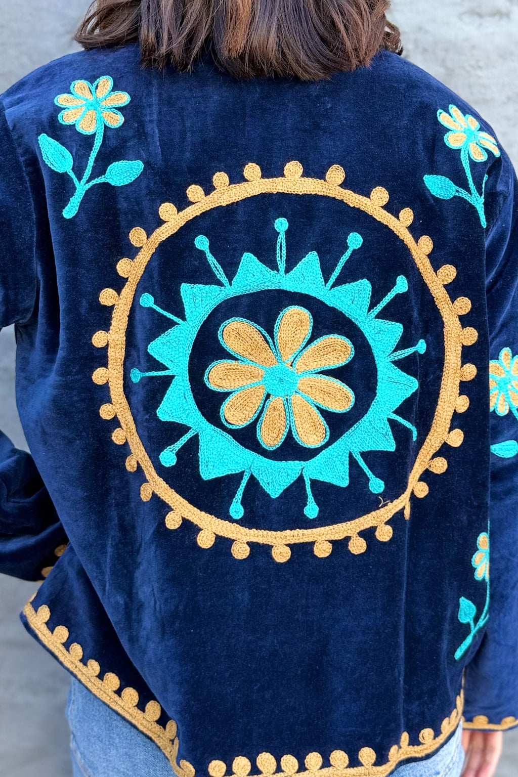 Velvet Suzani Jacket In Royal Navy
