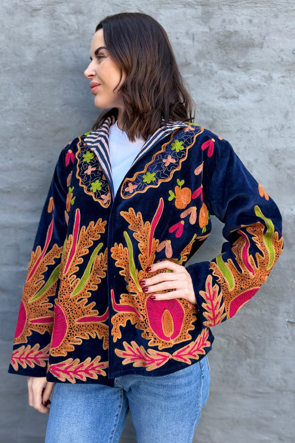 Velvet Suzani Jacket In Dark Sapphire