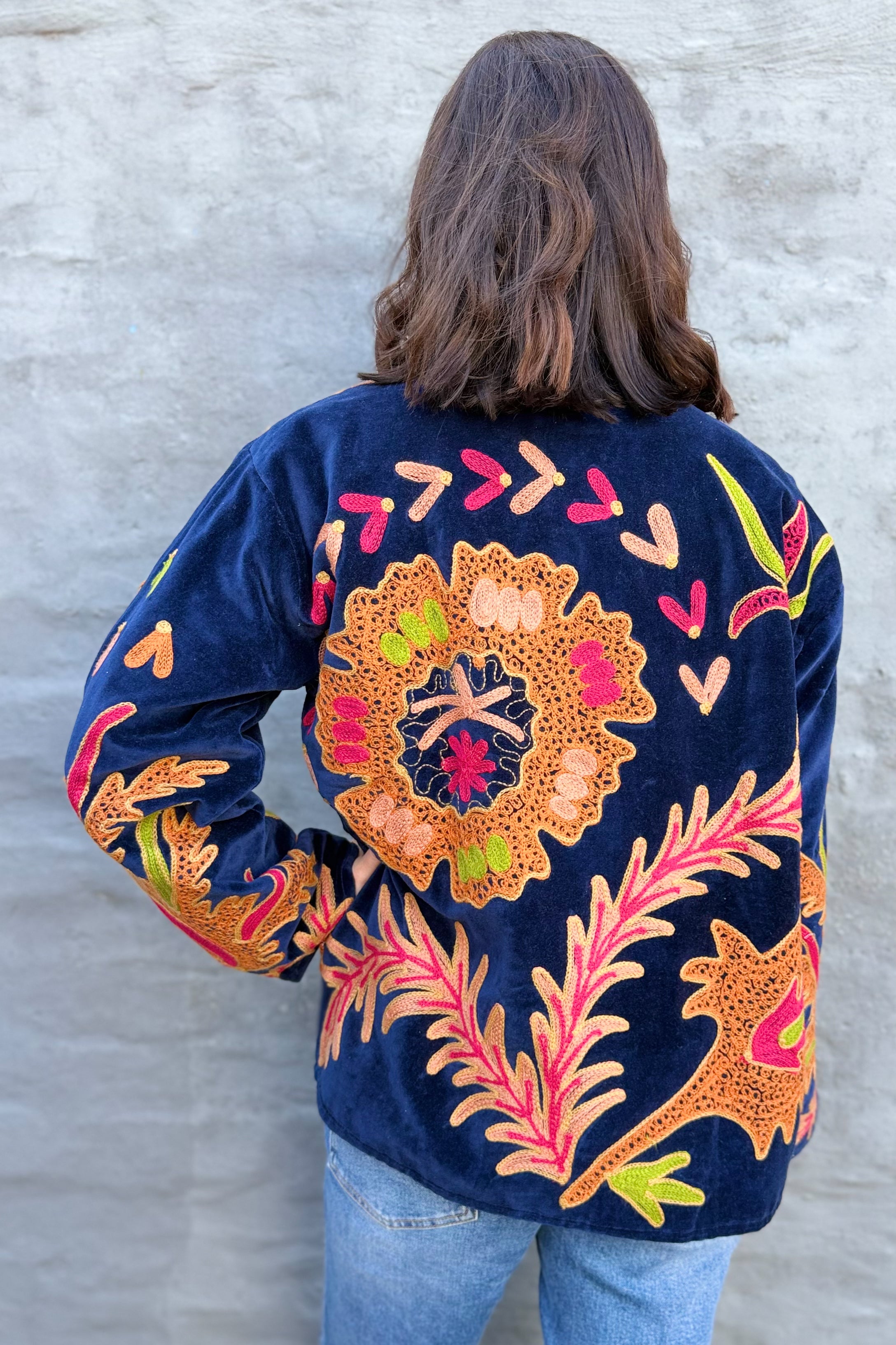 Velvet Suzani Jacket In Dark Sapphire