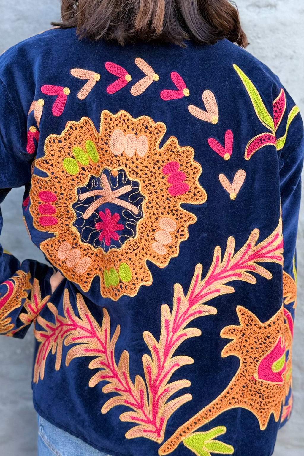 Velvet Suzani Jacket In Dark Sapphire