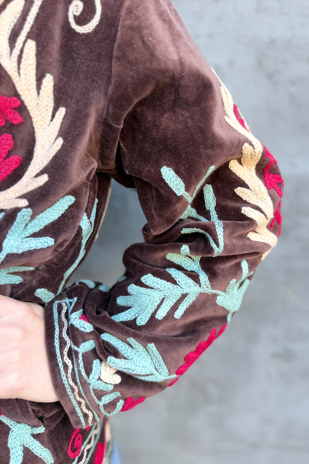 Velvet Suzani Jacket In Dark Chestnut