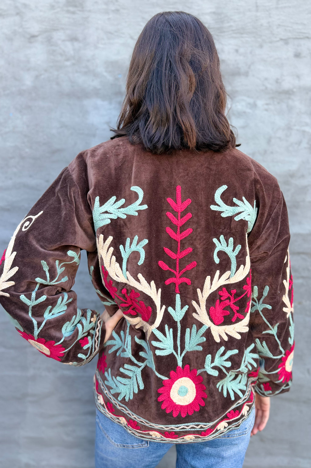 Velvet Suzani Jacket In Dark Chestnut