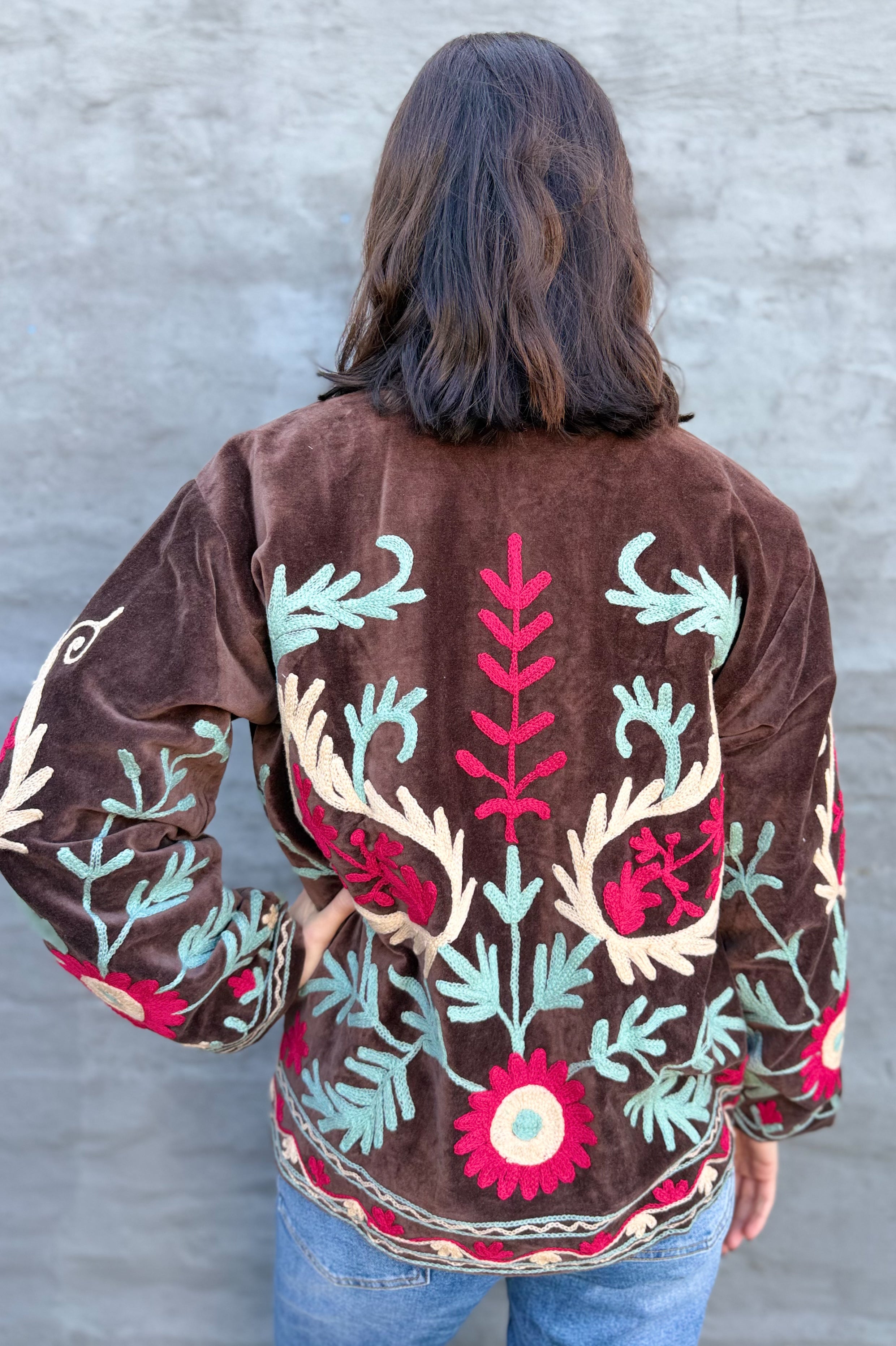 Velvet Suzani Jacket In Dark Chestnut