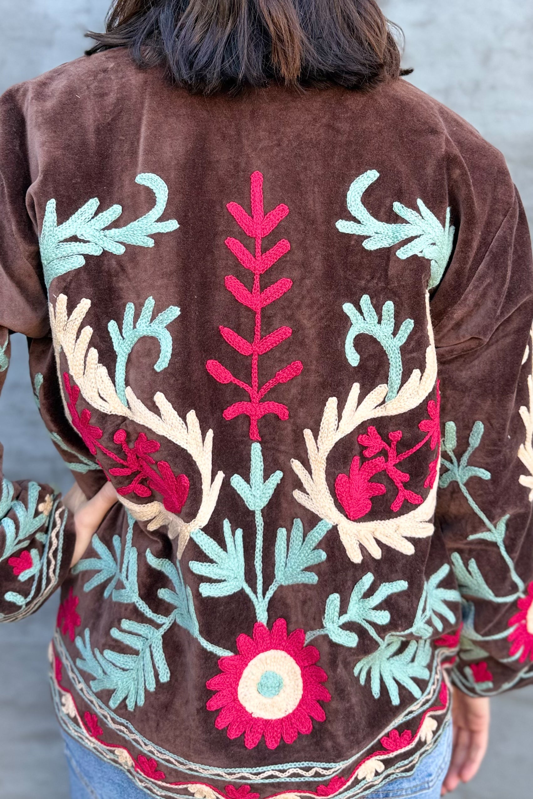 Velvet Suzani Jacket In Dark Chestnut