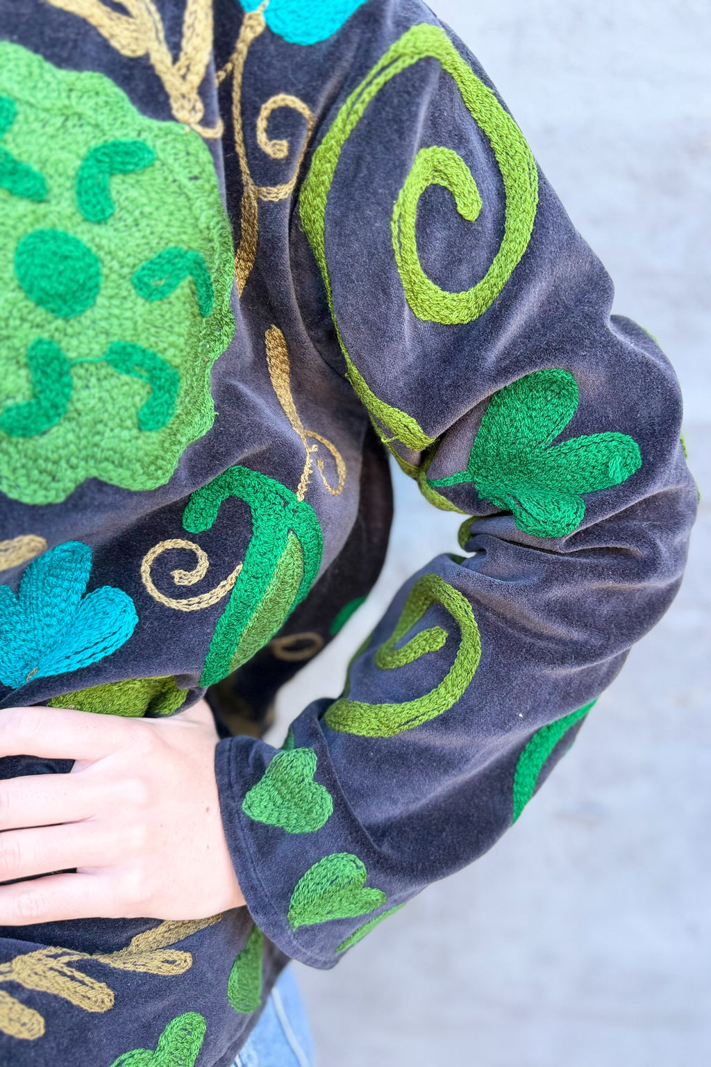 Velvet Suzani Jacket In Black Emerald