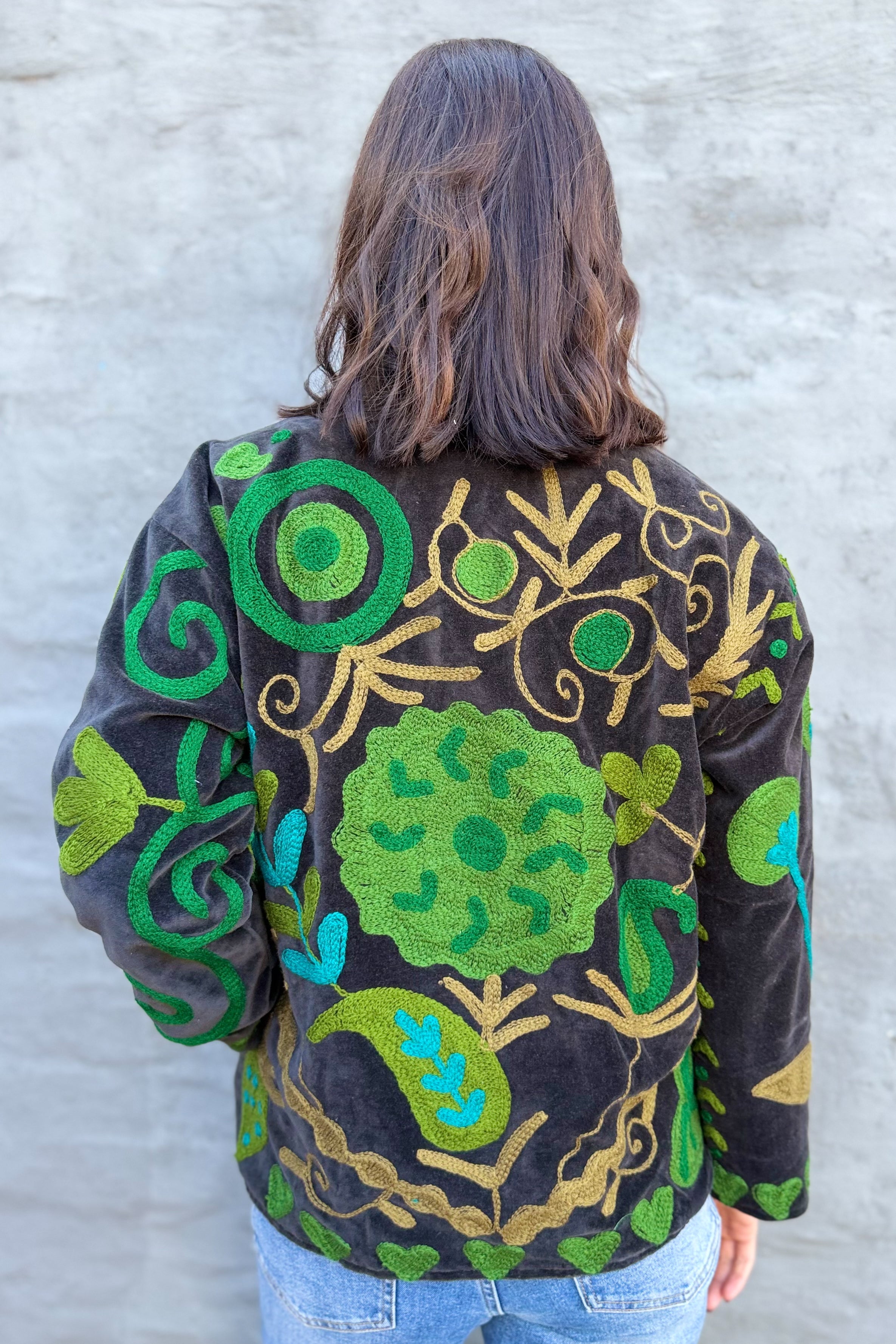 Velvet Suzani Jacket In Black Emerald