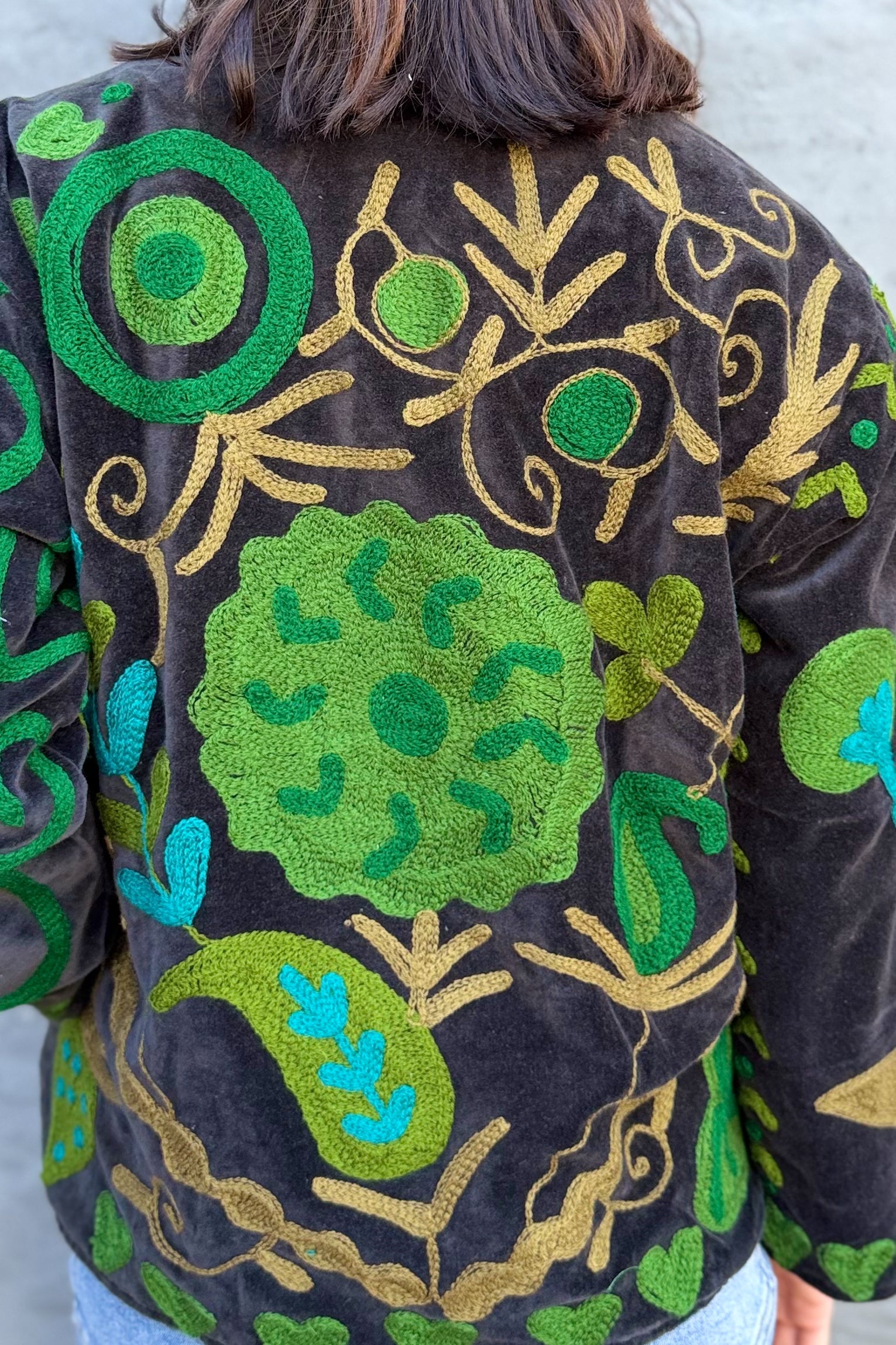 Velvet Suzani Jacket In Black Emerald