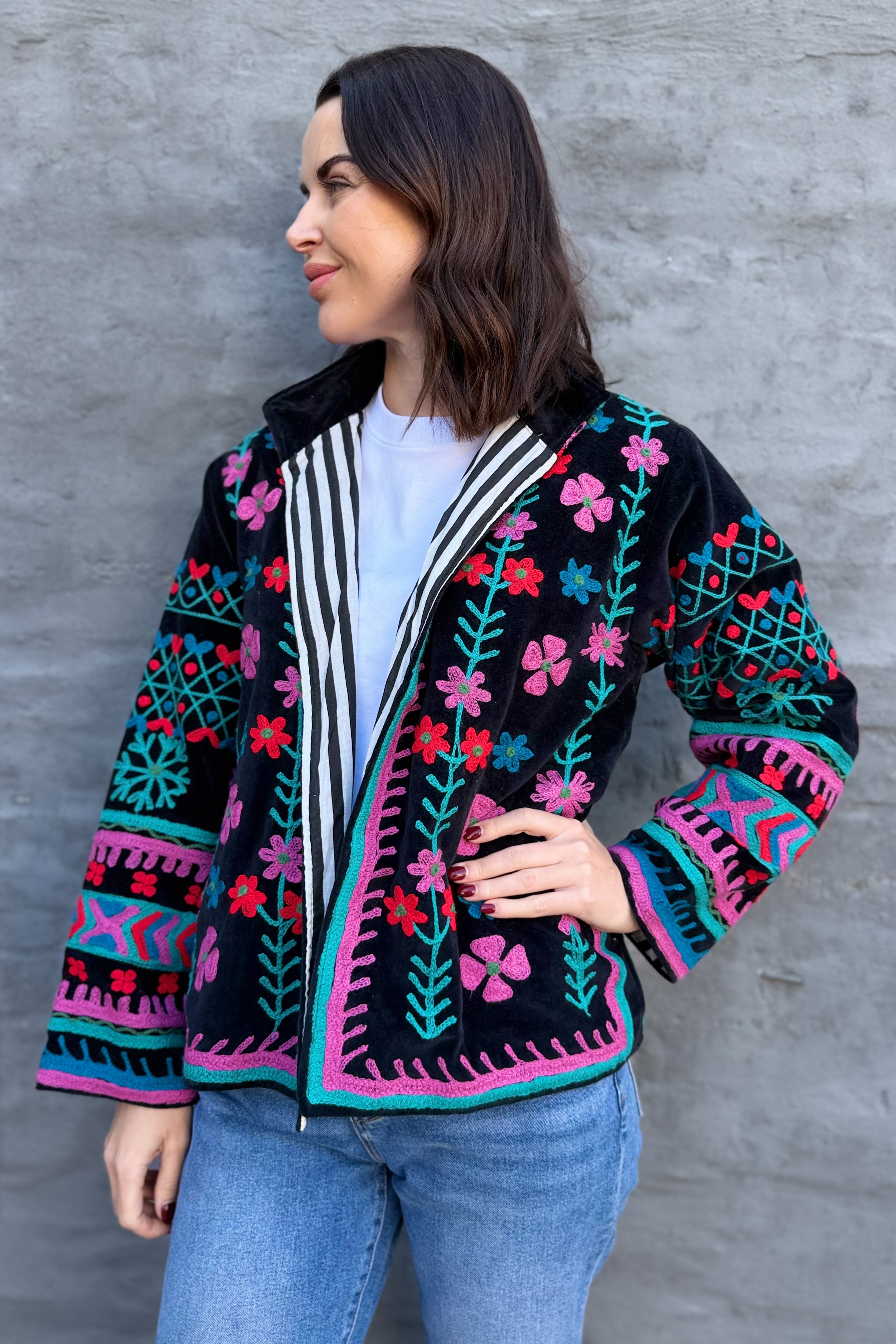 Velvet Suzani Jacket In Bright Night
