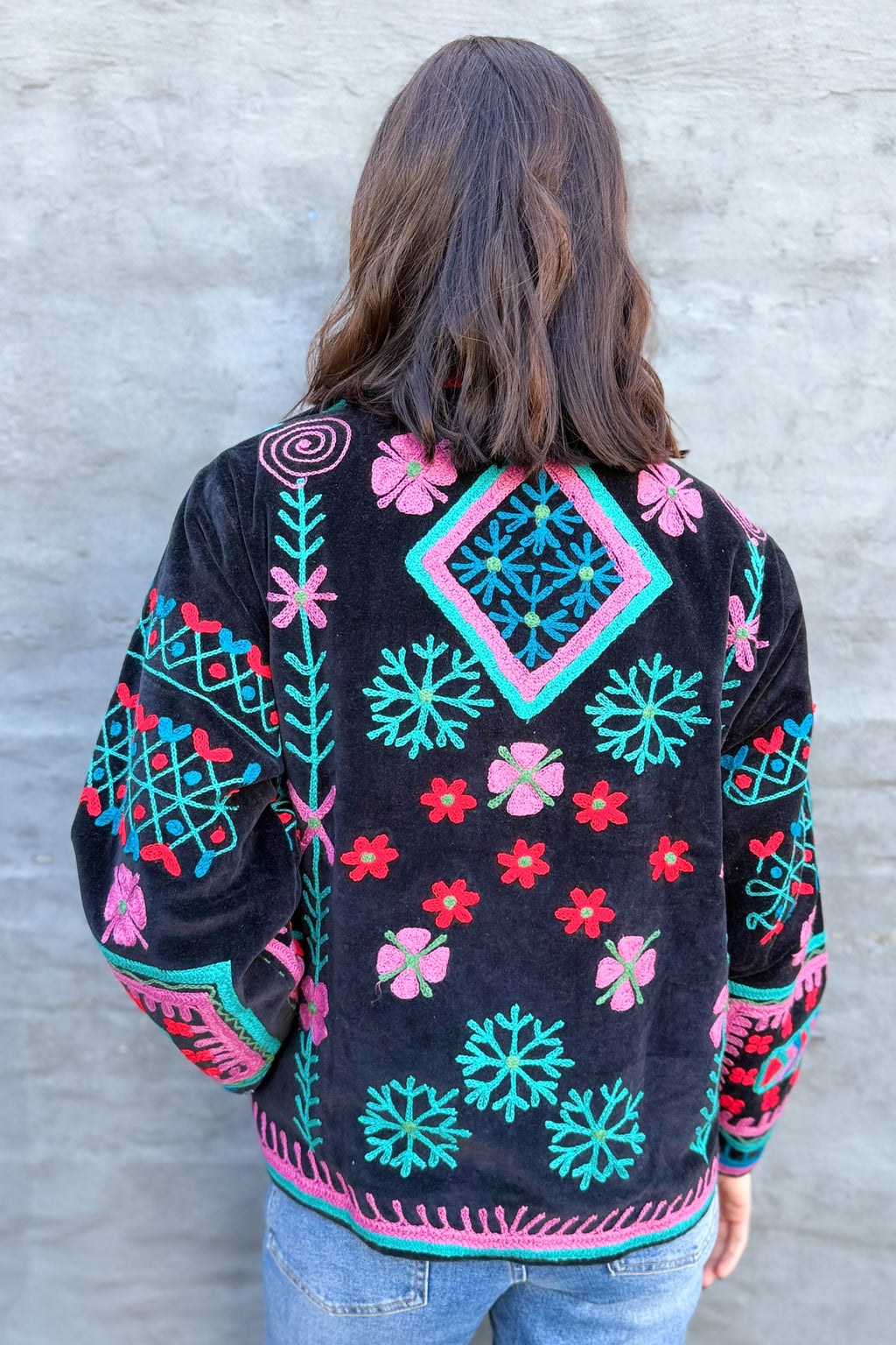 Velvet Suzani Jacket In Bright Night
