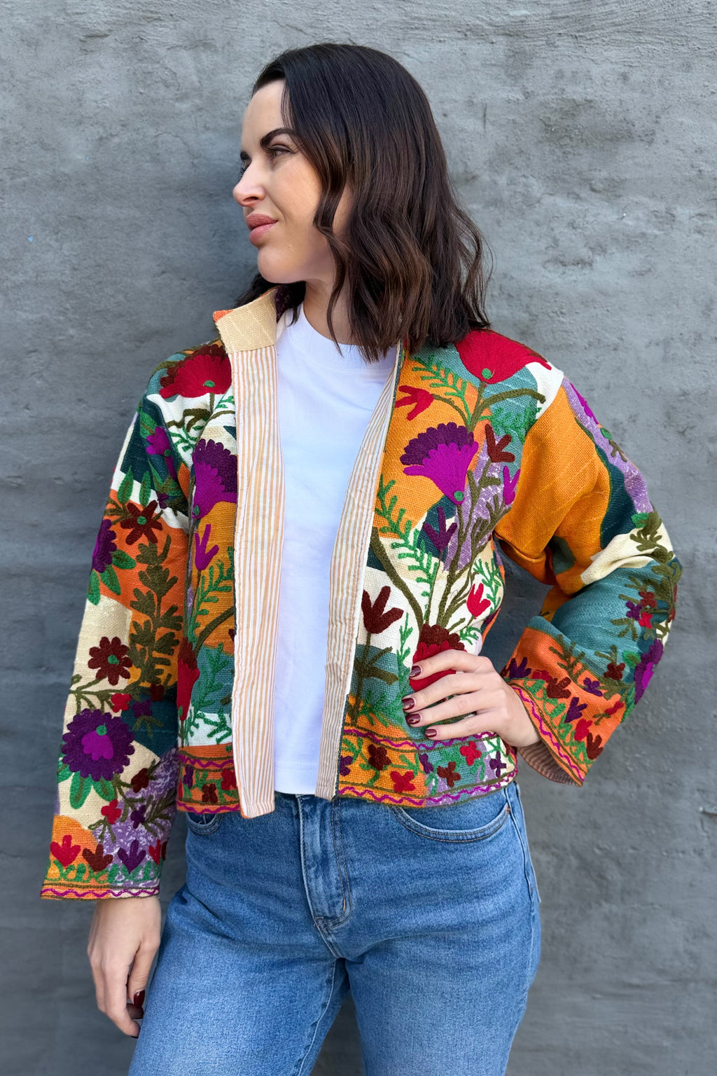 Cotton Suzani Jacket In Dappled Brights
