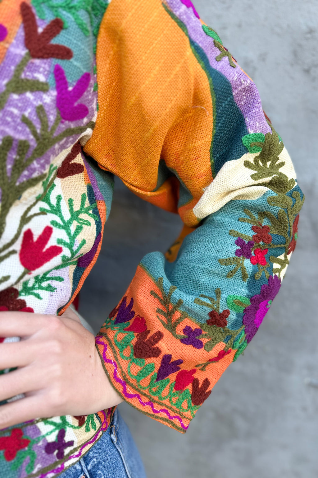 Cotton Suzani Jacket In Dappled Brights