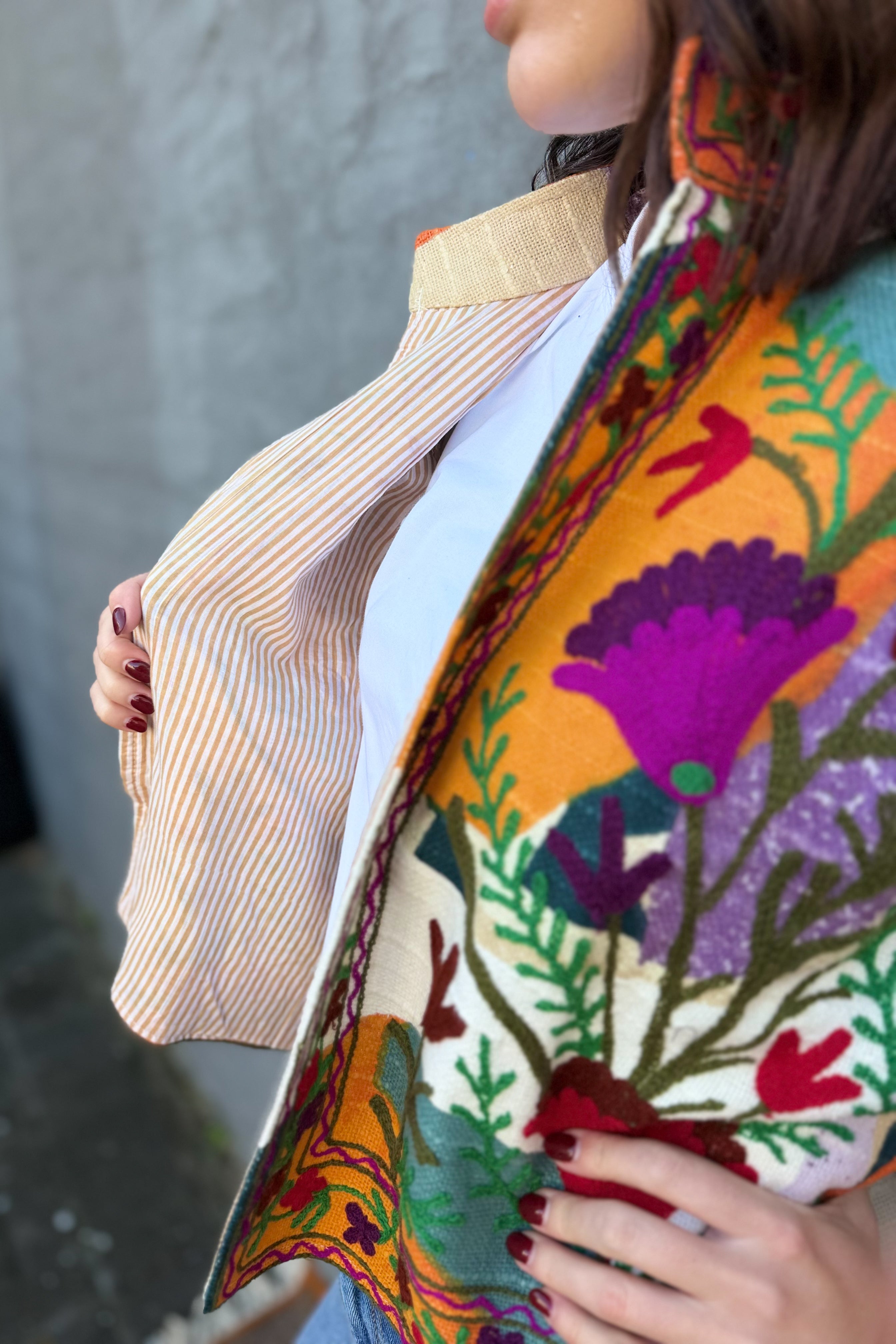 Cotton Suzani Jacket In Dappled Brights