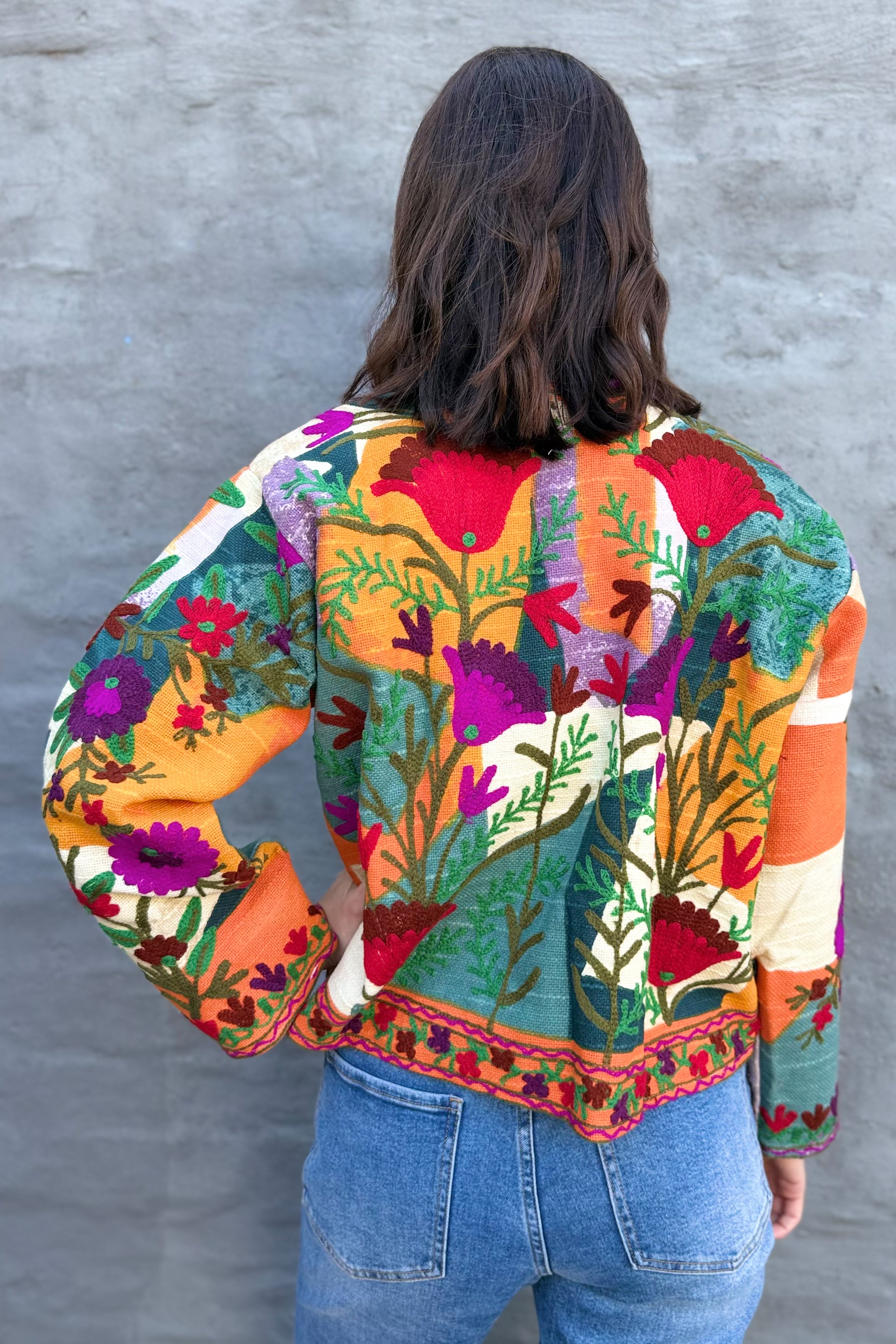 Cotton Suzani Jacket In Dappled Brights