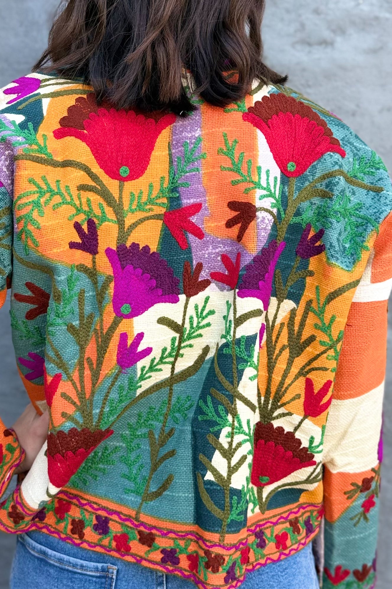 Cotton Suzani Jacket In Dappled Brights