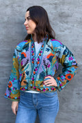 Cotton Suzani Jacket In Rainbow Sky