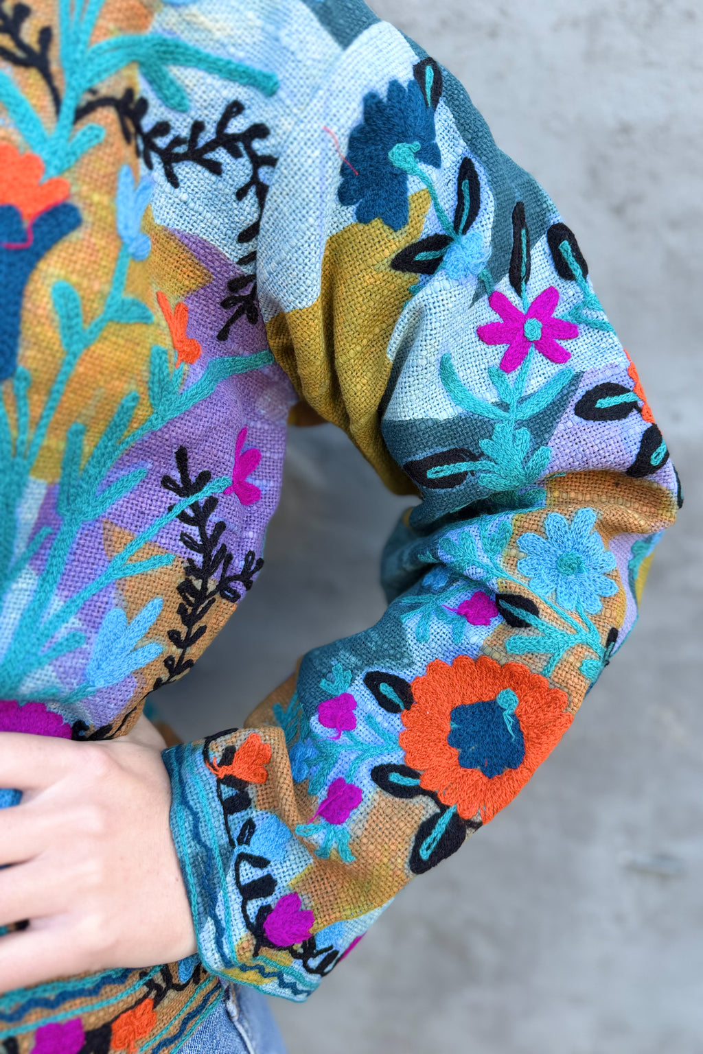 Cotton Suzani Jacket In Rainbow Sky
