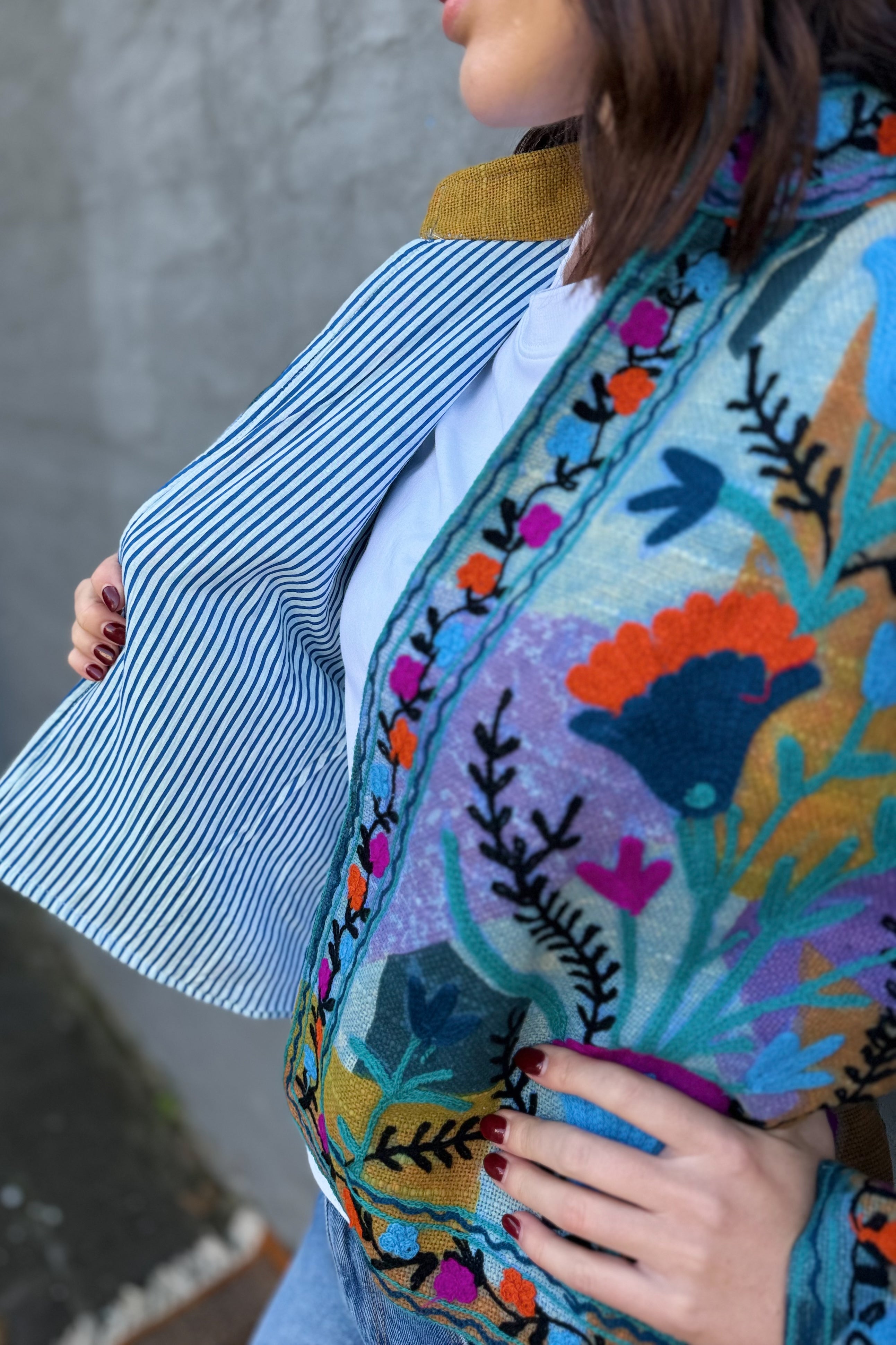 Cotton Suzani Jacket In Rainbow Sky