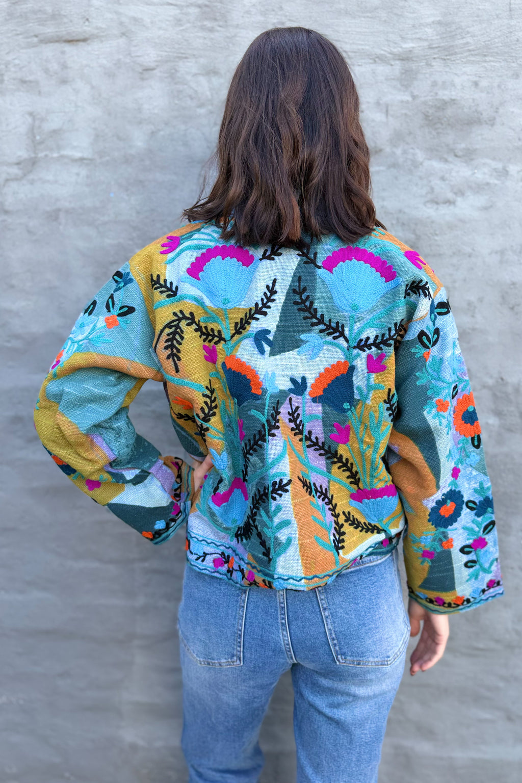 Cotton Suzani Jacket In Rainbow Sky
