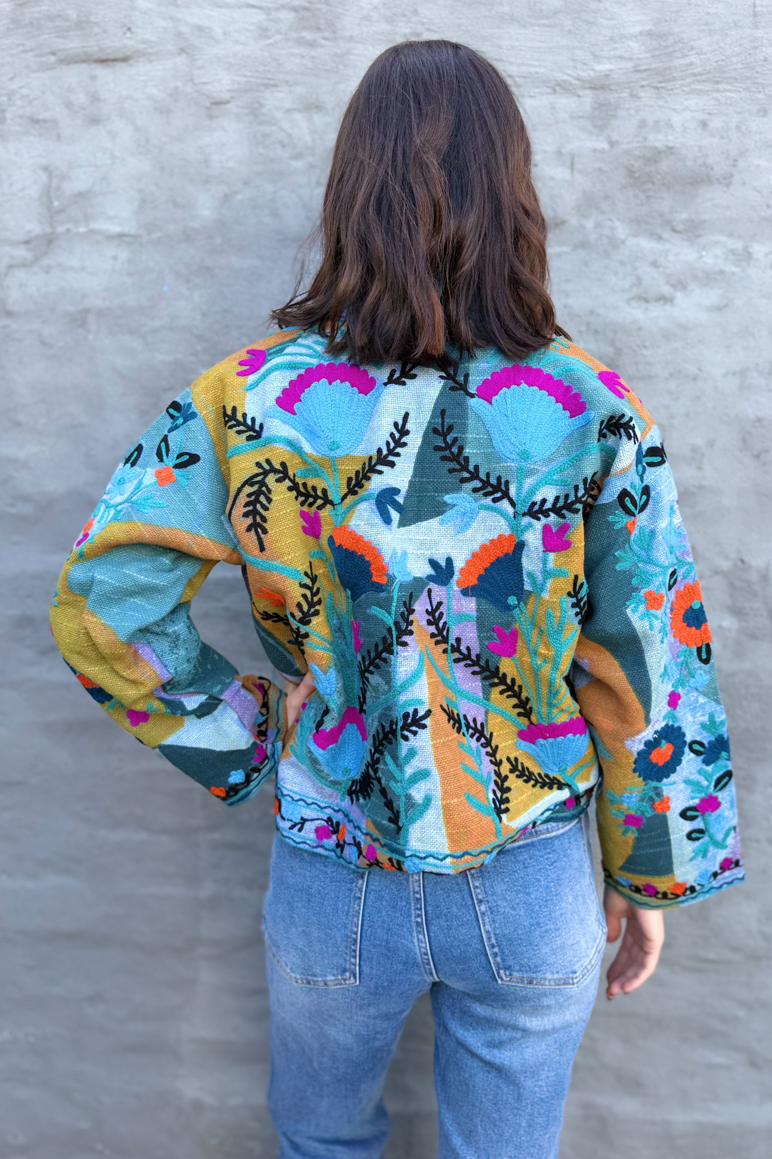 Cotton Suzani Jacket In Rainbow Sky