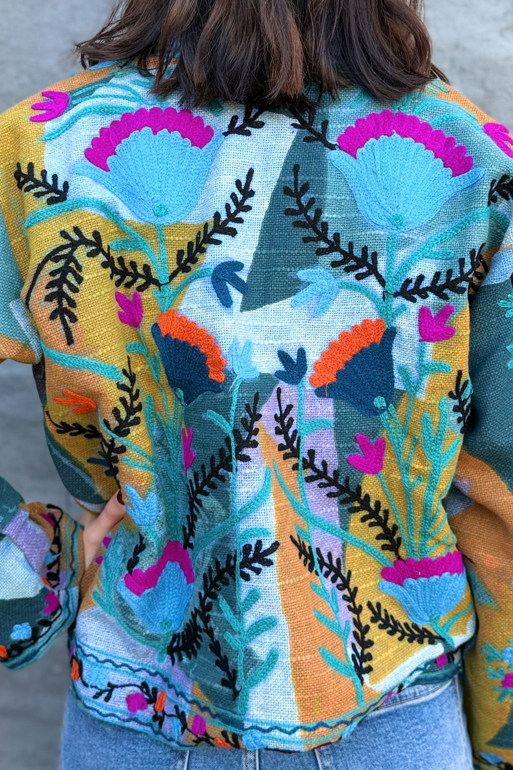 Cotton Suzani Jacket In Rainbow Sky