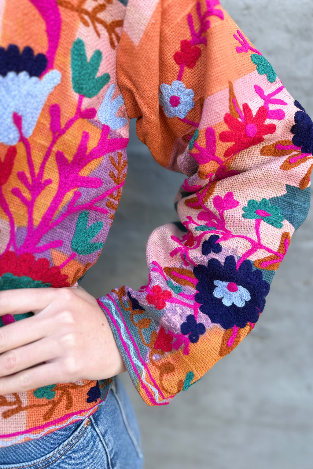 Cotton Suzani Jacket In Blushing Rainbow