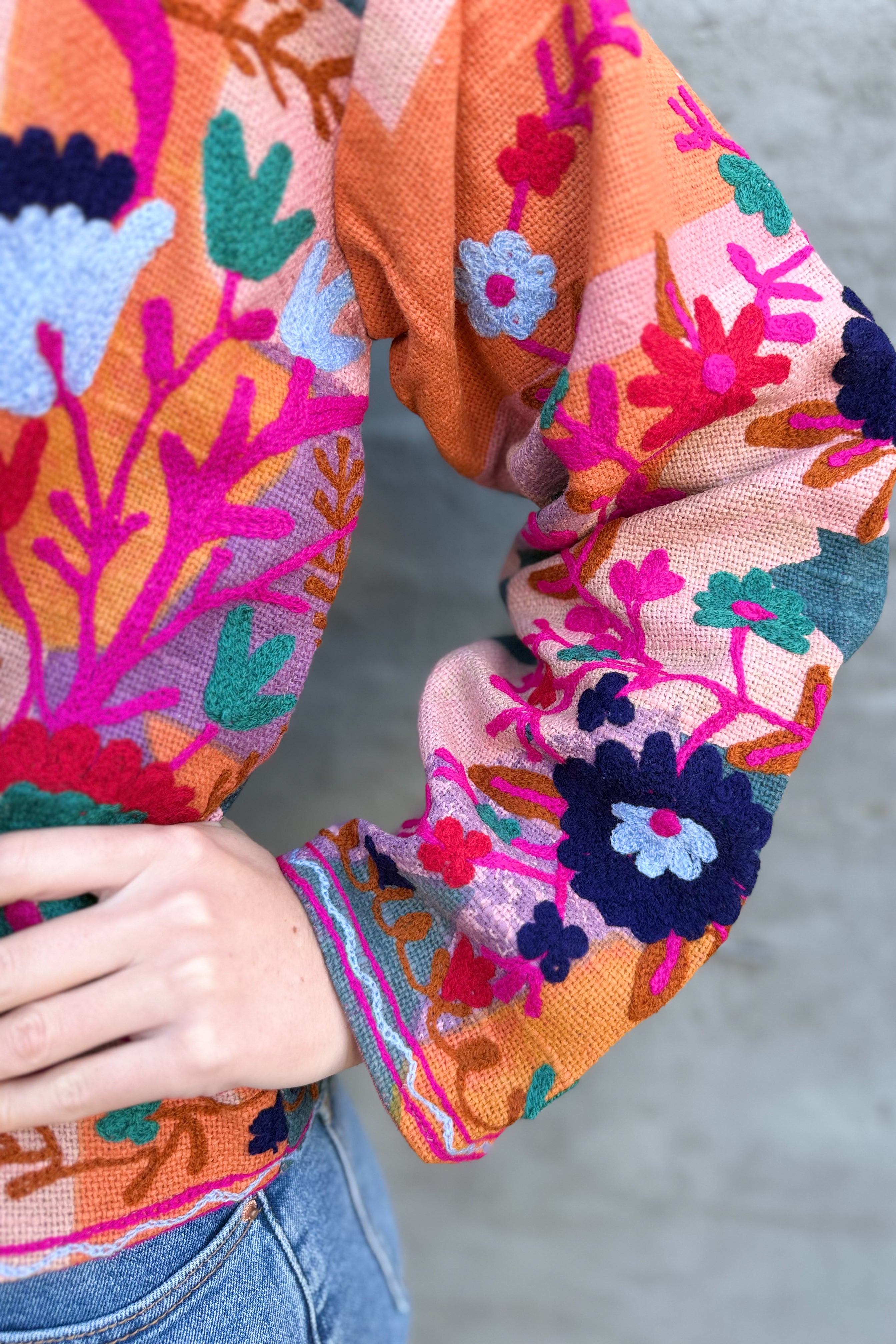 Cotton Suzani Jacket In Blushing Rainbow