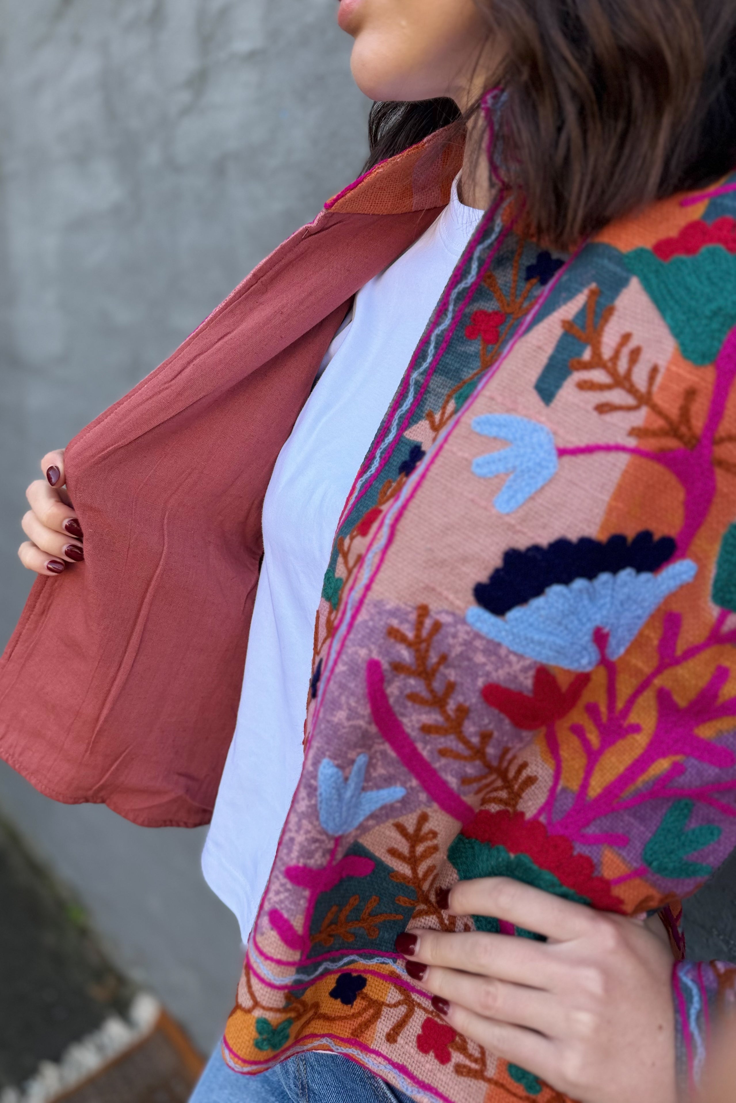 Cotton Suzani Jacket In Blushing Rainbow