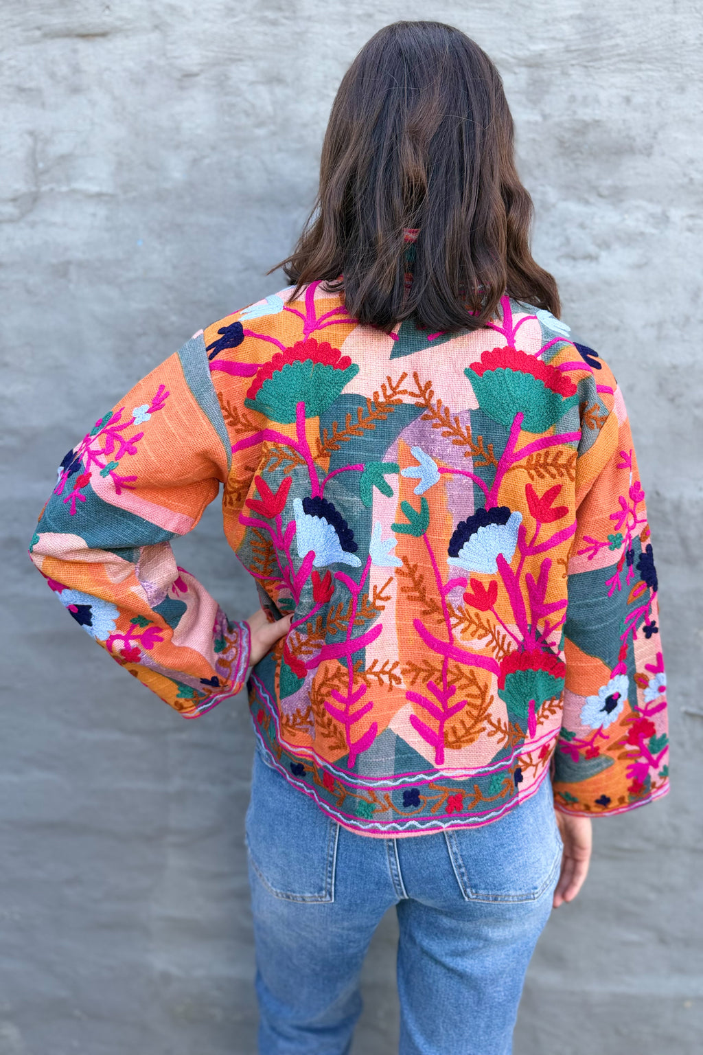 Cotton Suzani Jacket In Blushing Rainbow