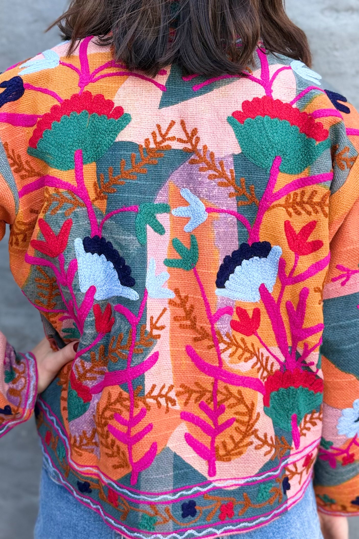 Cotton Suzani Jacket In Blushing Rainbow