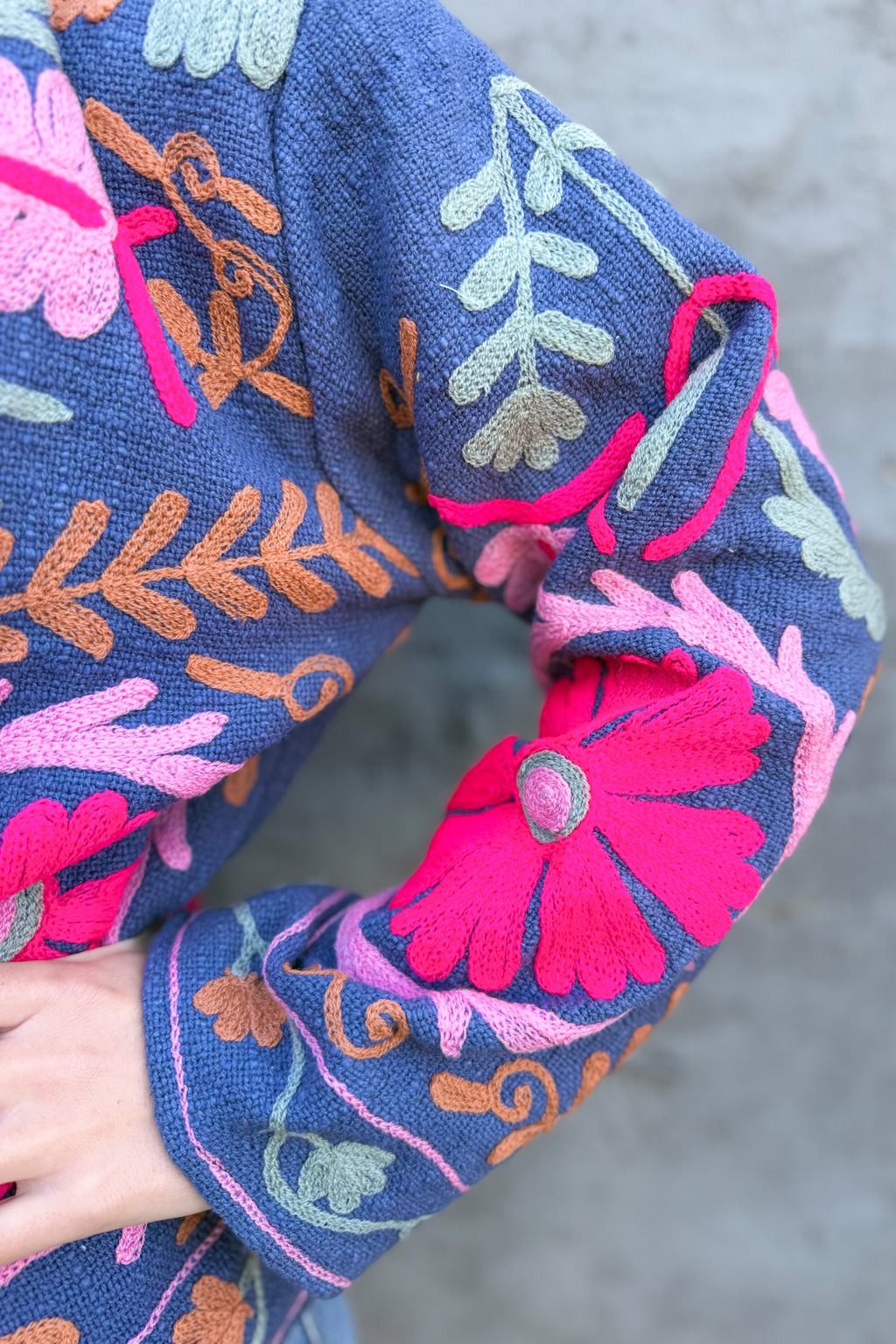 Cotton Suzani Jacket In Riviera Blue