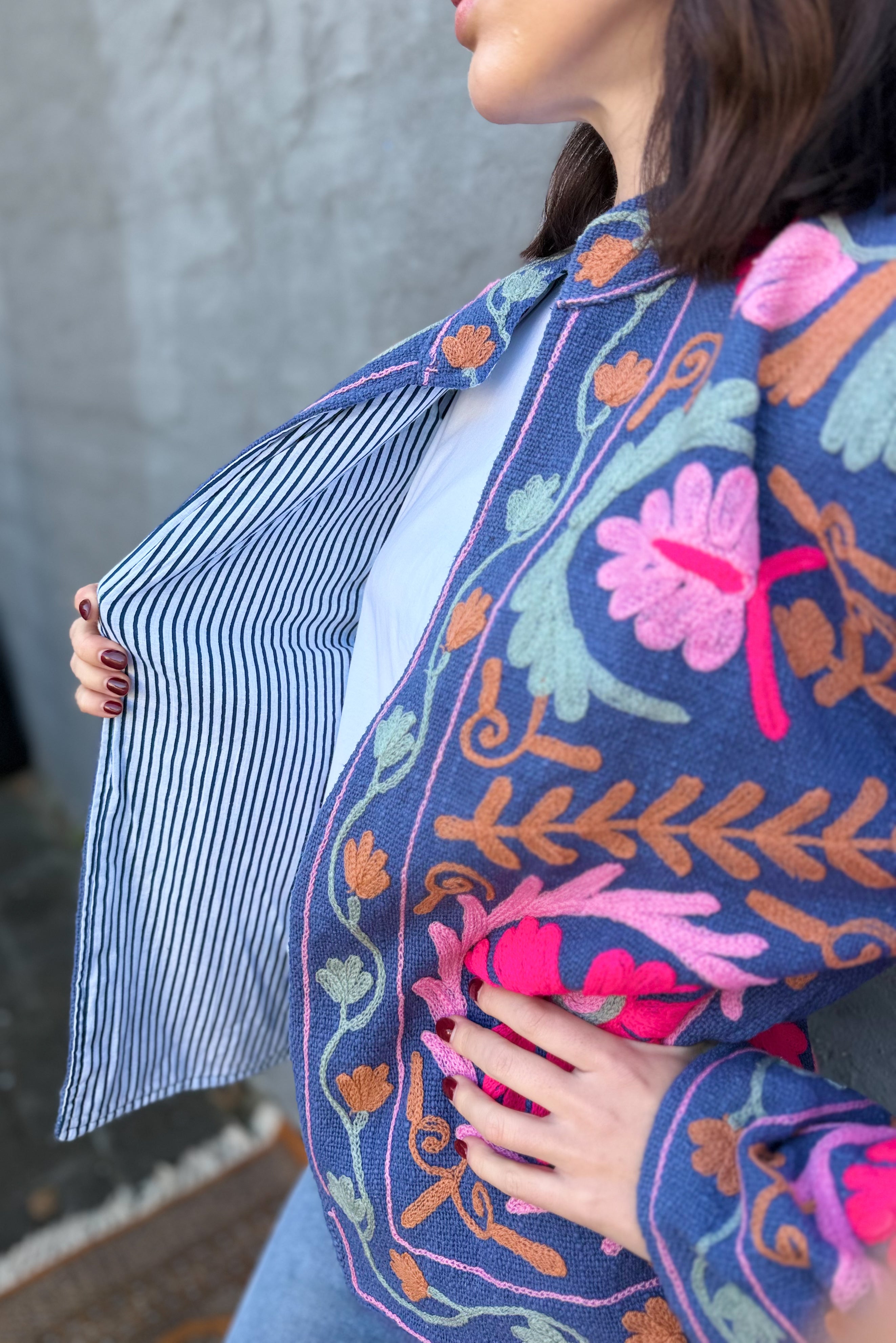 Cotton Suzani Jacket In Riviera Blue