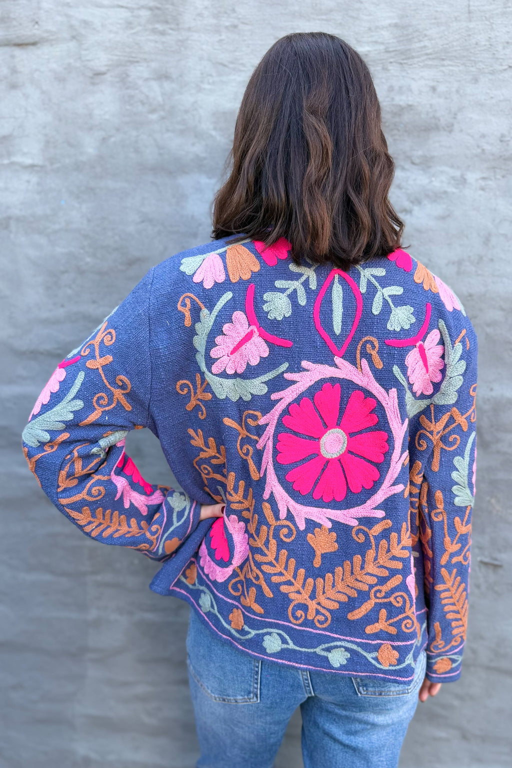 Cotton Suzani Jacket In Riviera Blue