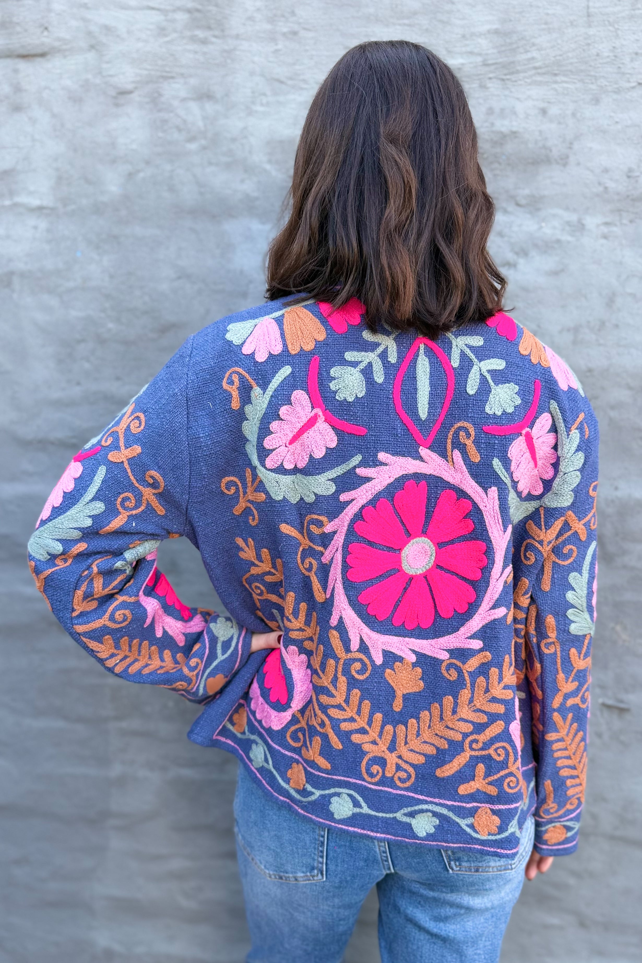 Cotton Suzani Jacket In Riviera Blue