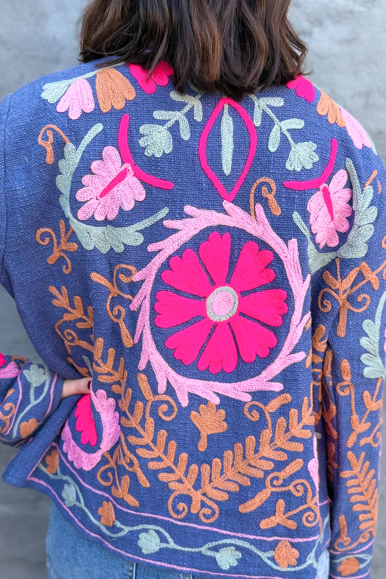 Cotton Suzani Jacket In Riviera Blue