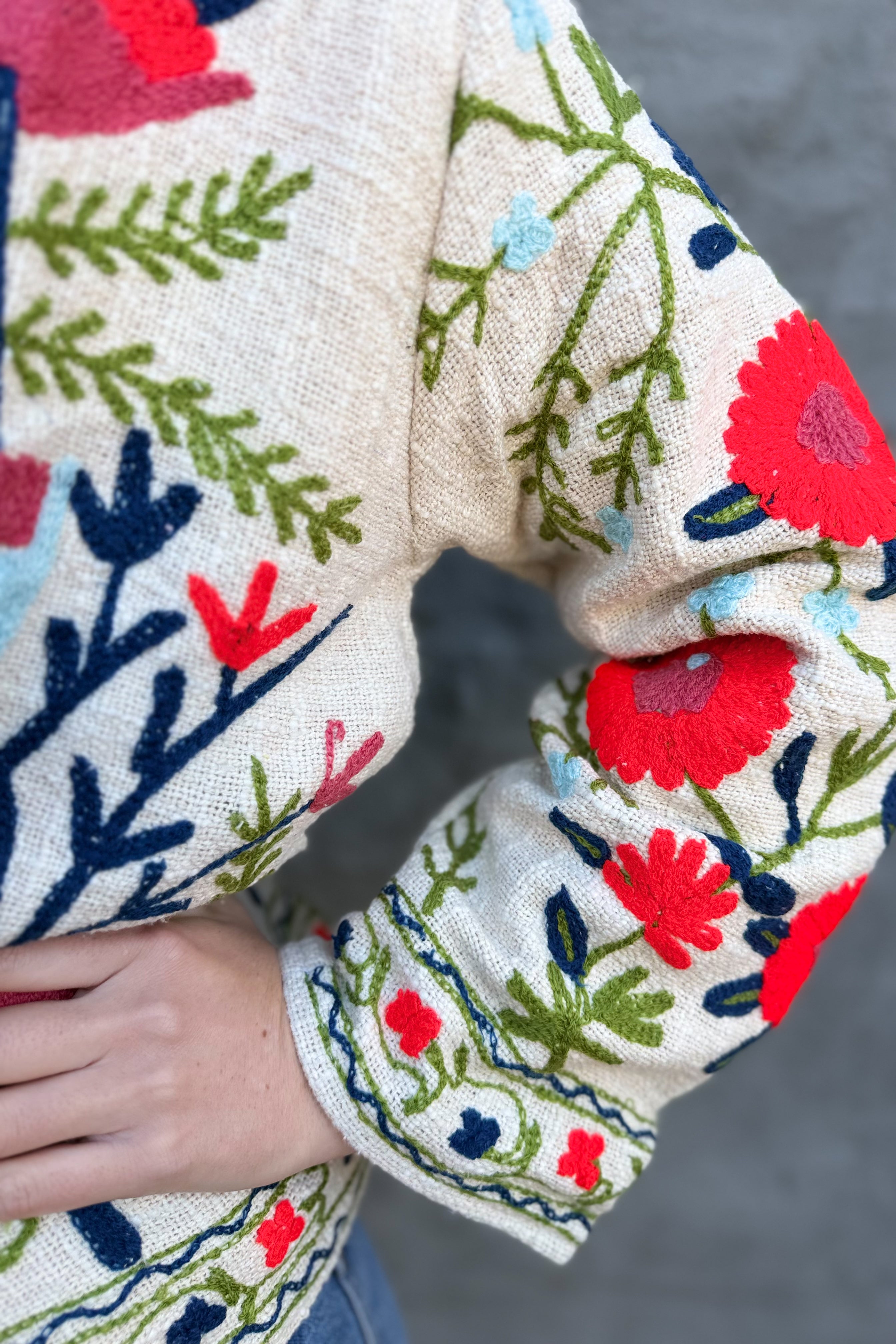 Cotton Suzani Jacket In Light Aloe