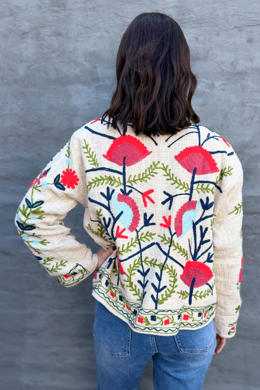 Cotton Suzani Jacket In Light Aloe