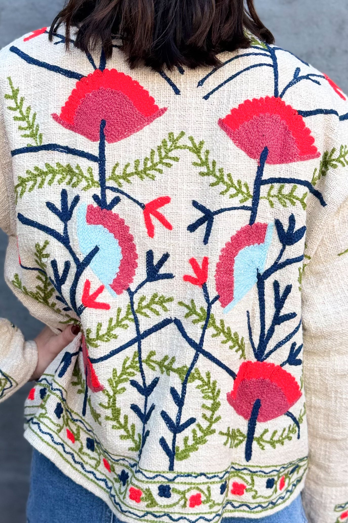 Cotton Suzani Jacket In Light Aloe