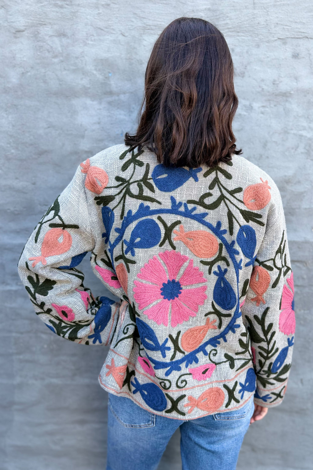 Cotton Suzani Jacket In Silver Lining