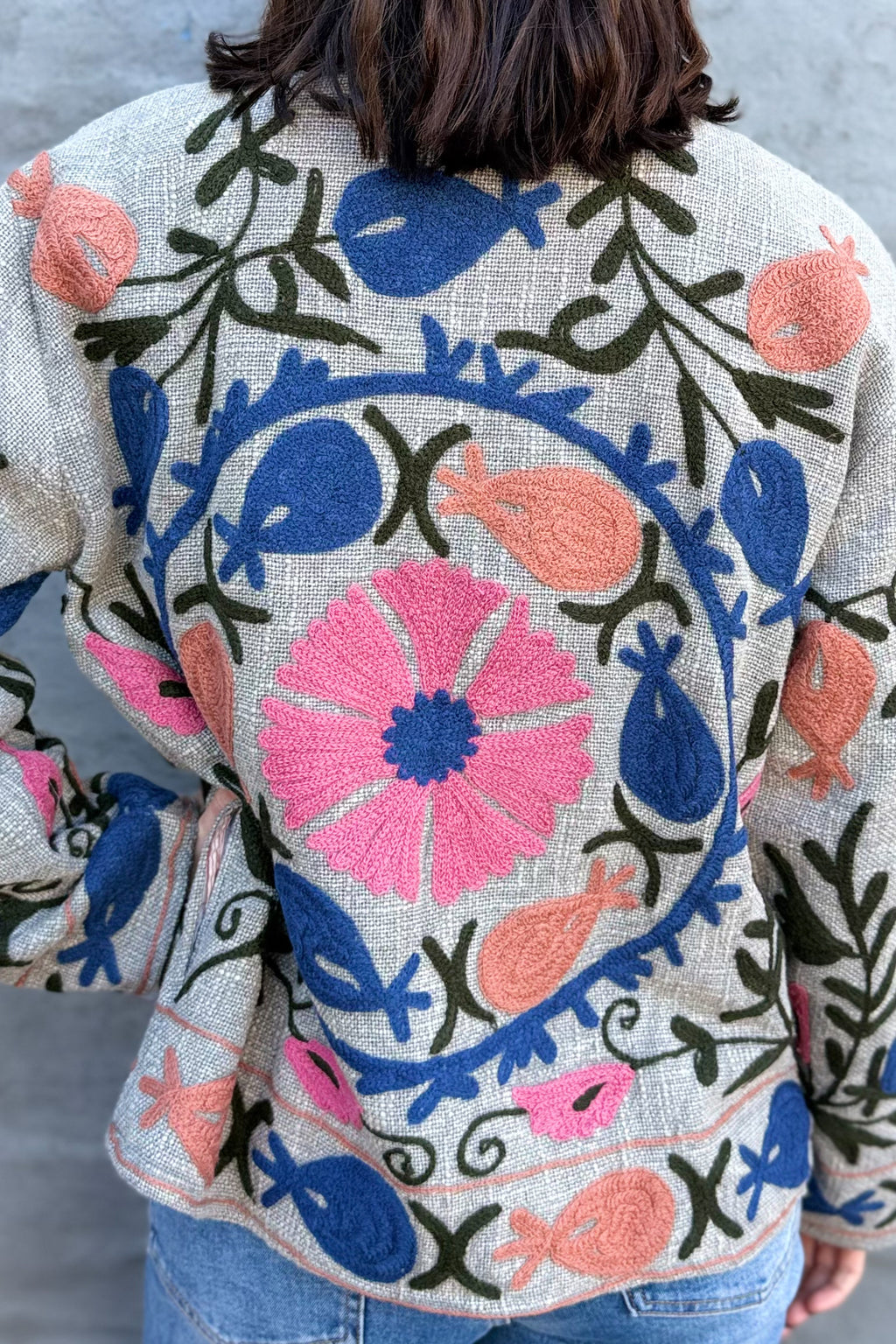 Cotton Suzani Jacket In Silver Lining