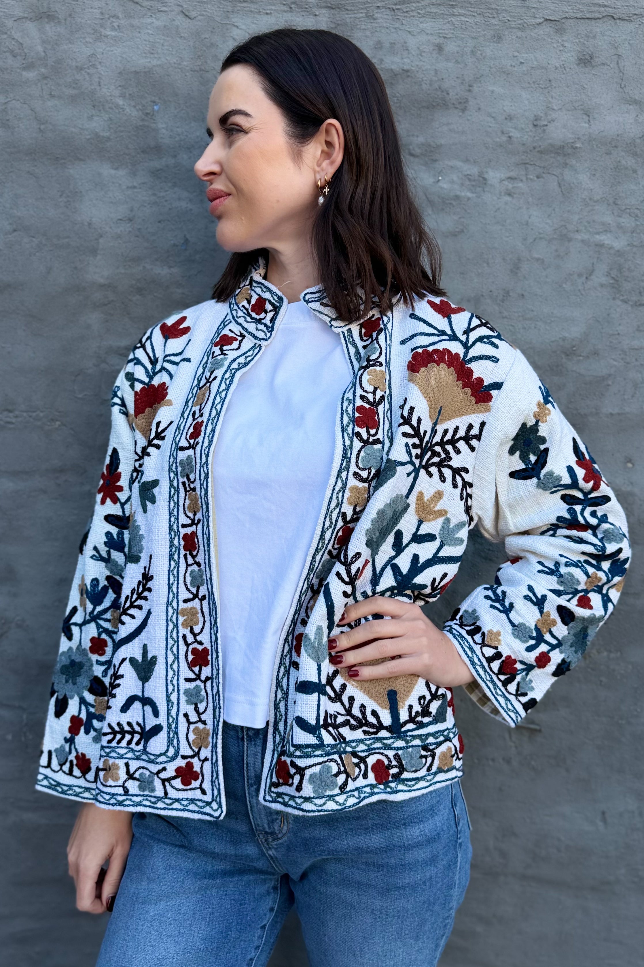 Cotton Suzani Jacket In Winter White