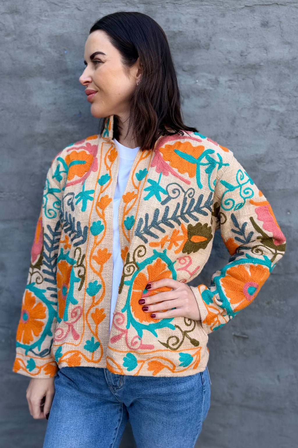 Cotton Suzani Jacket In Desert Sand