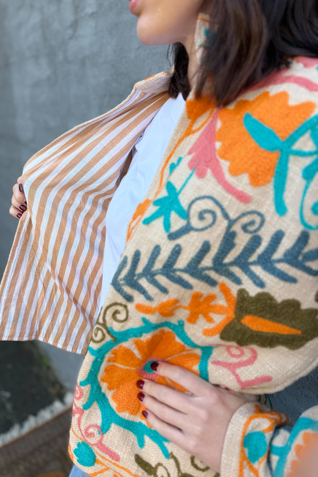 Cotton Suzani Jacket In Desert Sand