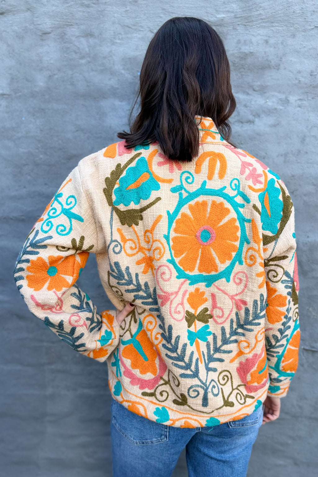Cotton Suzani Jacket In Desert Sand