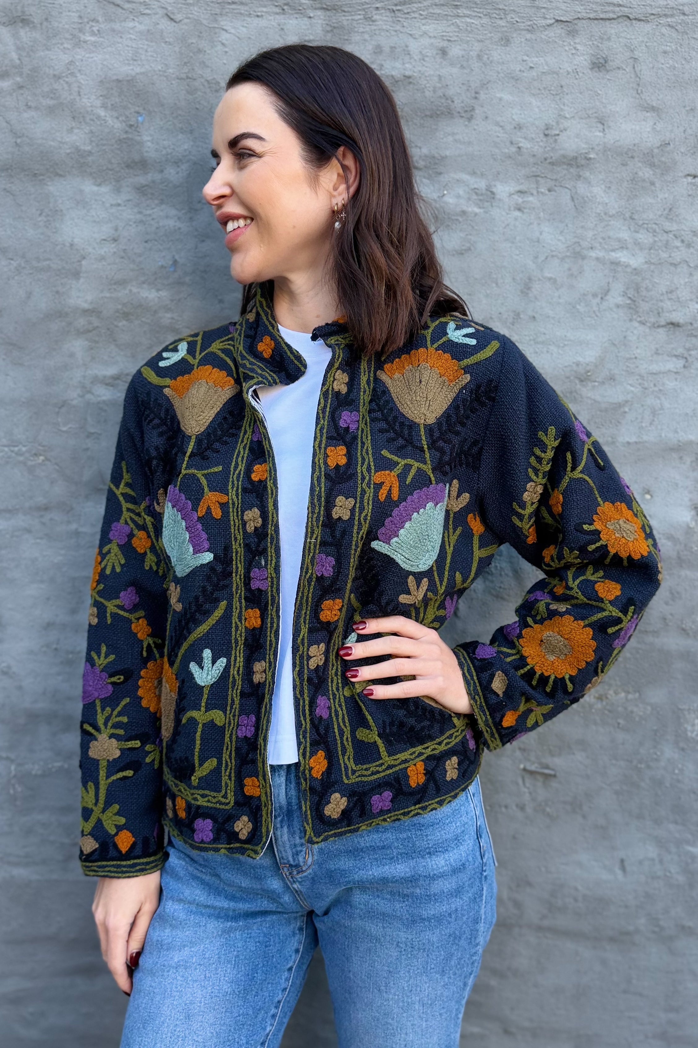 Cotton Suzani Jacket In Inkwell