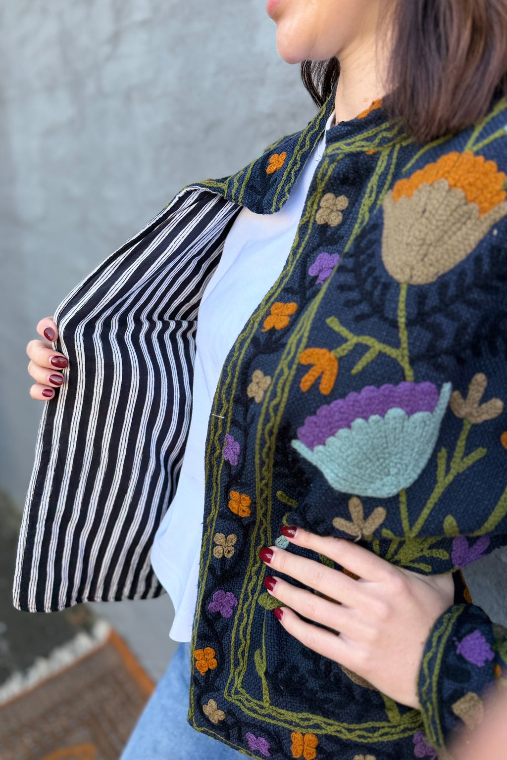 Cotton Suzani Jacket In Inkwell