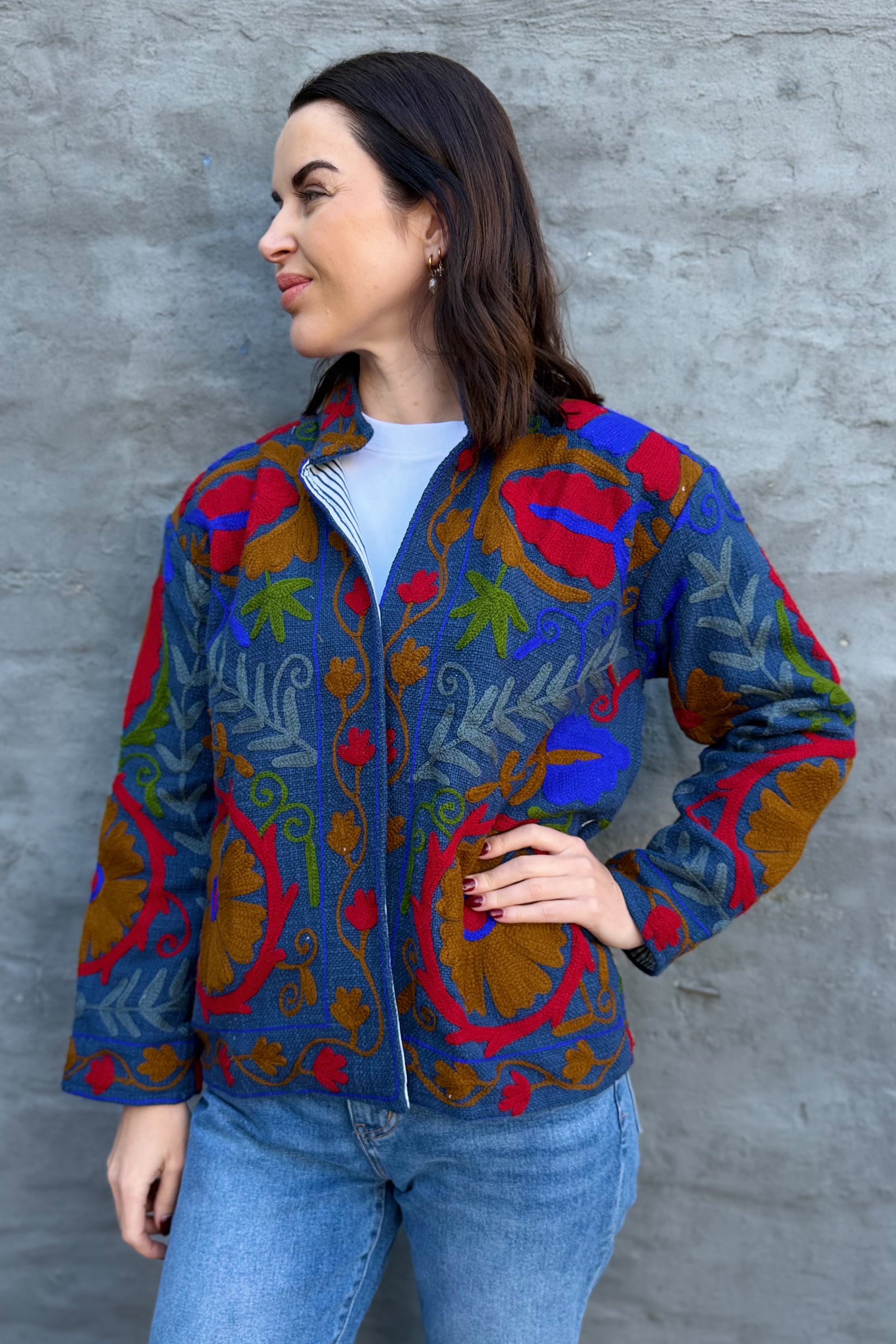 Cotton Suzani Jacket In Blue Indigo