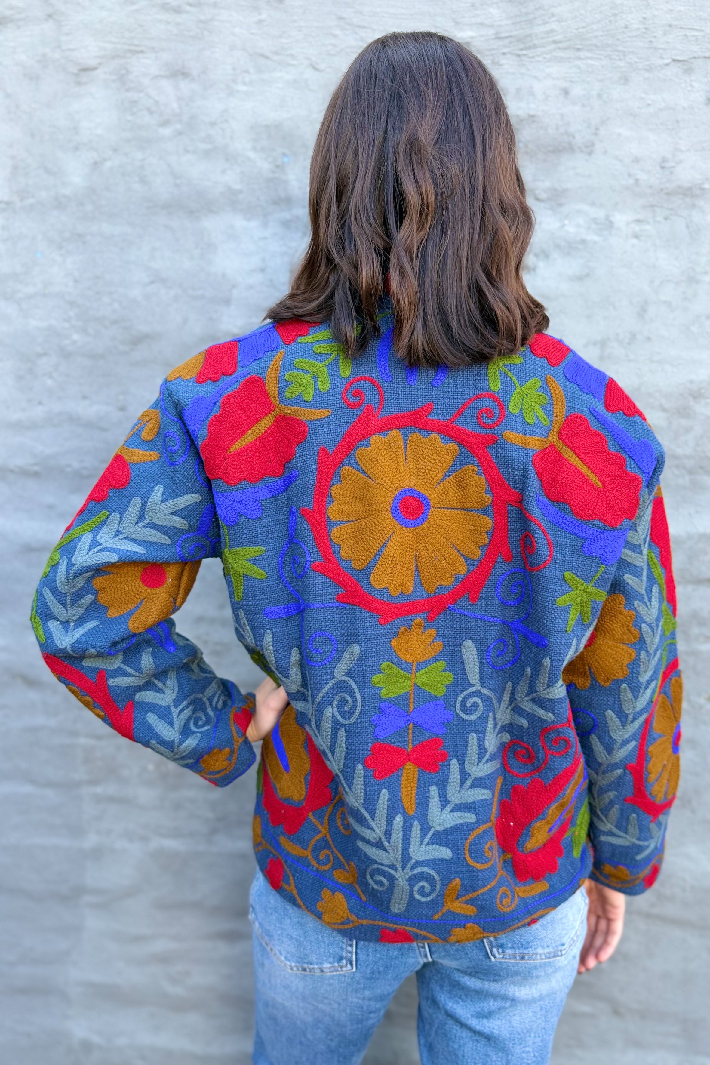 Cotton Suzani Jacket In Blue Indigo