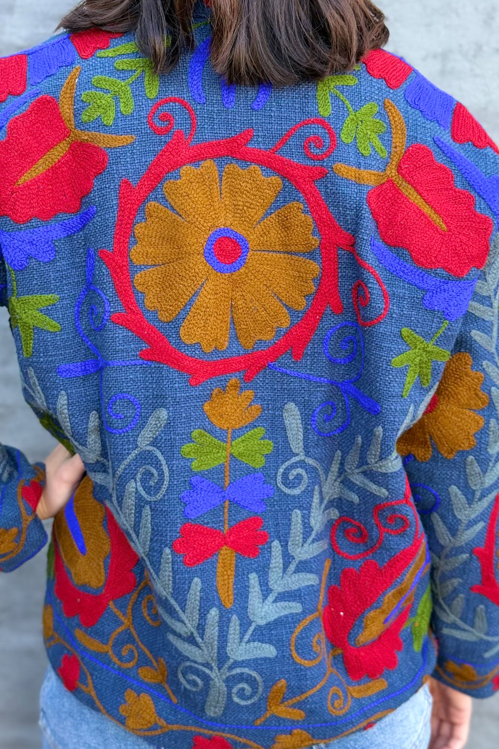 Cotton Suzani Jacket In Blue Indigo