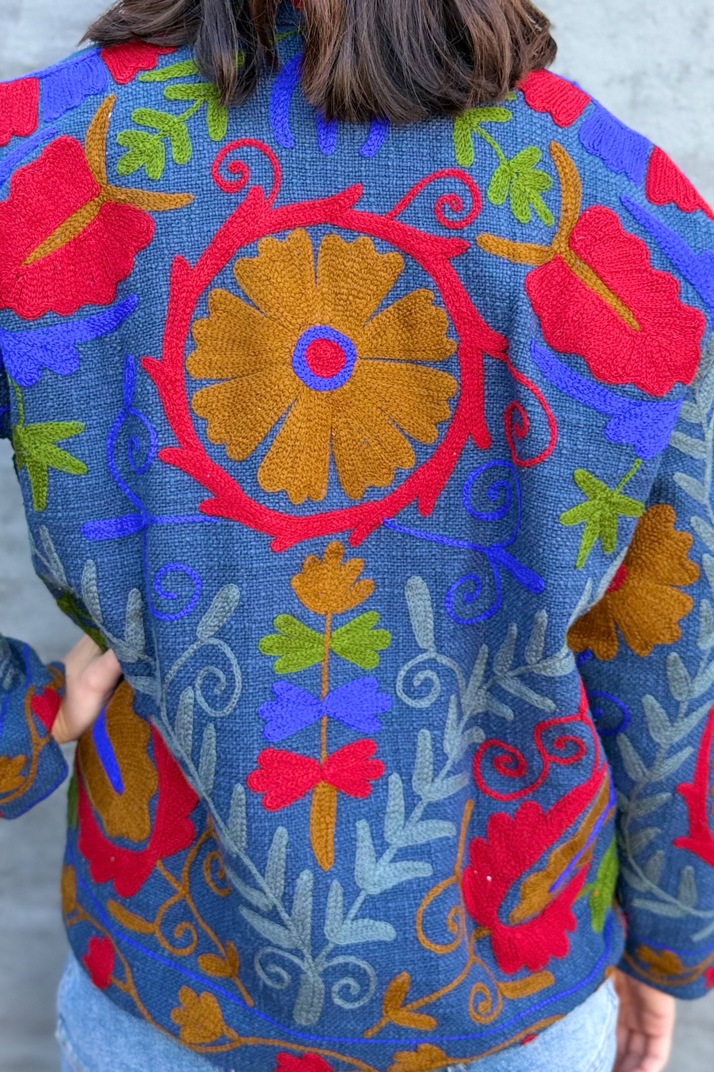 Cotton Suzani Jacket In Blue Indigo