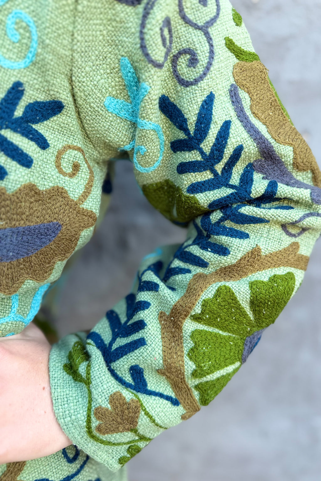 Cotton Suzani Jacket In Green Meadow